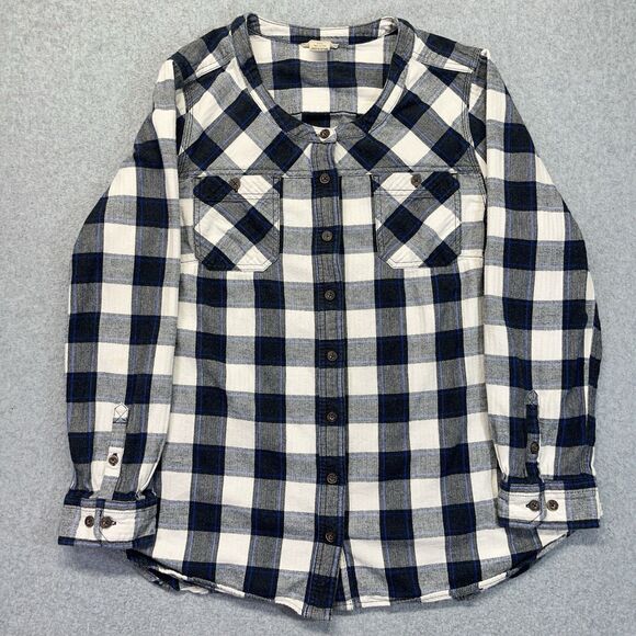 Duluth Trading Flannel Tunic Shirt Women’s 2XL Blue Gray White Plaid 31702 - Picture 1 of 10